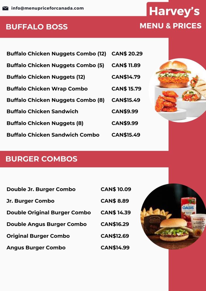 Harvey's menu canada